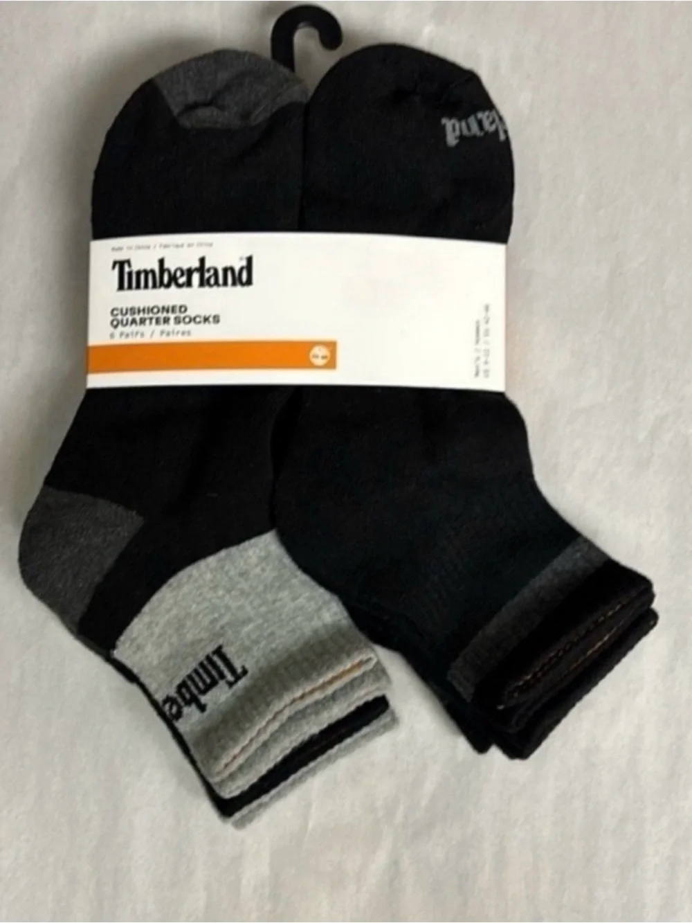 New Timberland Socks 6 Pair Men’s Black & Gray Cushioned Quarter Socks Casual
